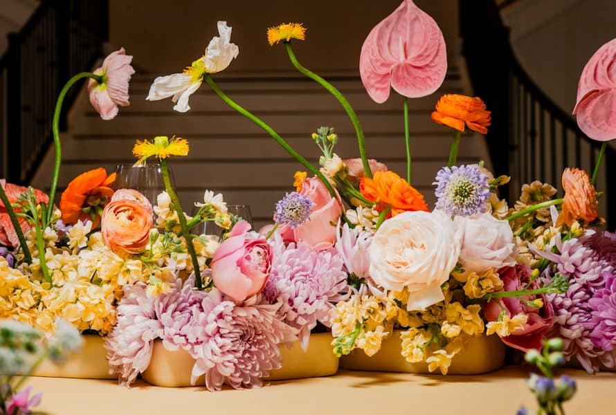Vases of assorted flowers